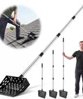 Flex Grip Roof Cleanup Shovel With Segmented Adjustable Pole No Sweat Sweep For Loose Asphalt Shingles, man demonstrating use