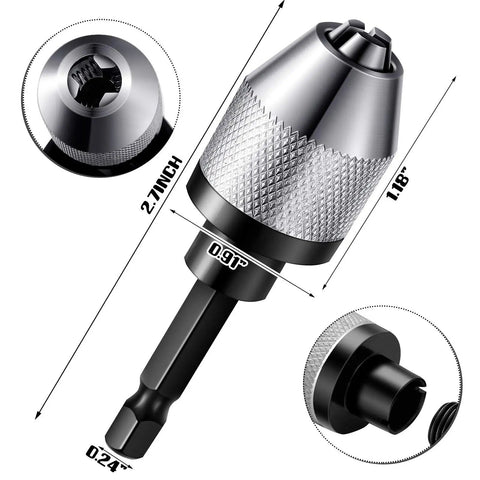 Keyless Drill Chuck Set With One Quarter Inch Hex Shank For Fast Change Cordless Drill Attachment 0.3 To 6.5 mm And 0.3 To 3.6 mm Range Easy Install Safe Swapping Includes Two Pieces
