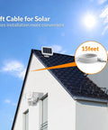 House roof with 15ft cable connected to solar panel and Solar Powered Motion Sensor Outdoor Light With 1600 Lumen White Flood Beams IP65