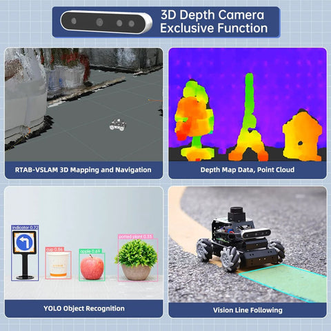 Amazon HIWONDER black robot car with Mecanum-wheel chassis and 3D depth camera