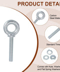 Five Pack M8 Galvanized Carbon Steel Eye Bolts Set With Nuts And Washers Heavy Duty Screw Eye Bolts Kit For Tie Down Straps Indoors Outdoors Silver Heavy Duty Hardware For Secure Lashing And Lifting Tasks. carbon steel eye bolt with nuts and washers, standard thread