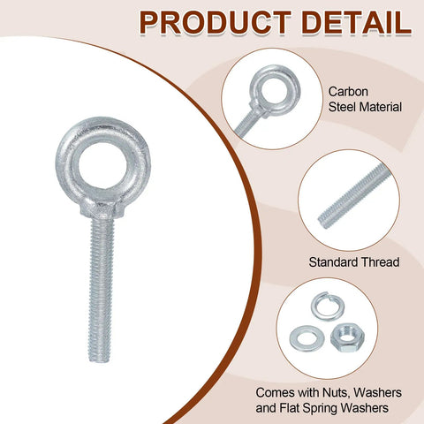 Five Pack M8 Galvanized Carbon Steel Eye Bolts Set With Nuts And Washers Heavy Duty Screw Eye Bolts Kit For Tie Down Straps Indoors Outdoors Silver Heavy Duty Hardware For Secure Lashing And Lifting Tasks. carbon steel eye bolt with nuts and washers, standard thread