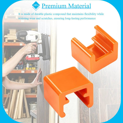Top Shelf Replacement Brad Nailer Nose Cushions 10 Pack Orange Anti Marring Bumper Tips For Porter Cable BN125A BN200A NS100 NS150A on wooden surface.