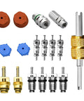 17-Piece Car AC Valve Core Kit For R12 R22 R134a Systems With Sealed Pressure Cap And Service Valve Kit, Anti Rust 