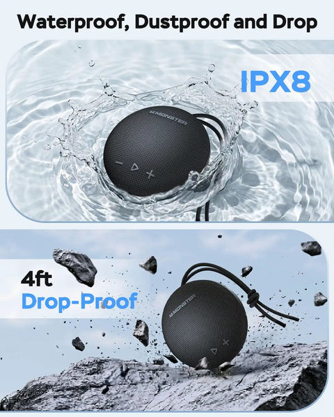 Round One Bluetooth Speaker With IPX8 Waterproof Shower Rating And Loud HD Sound Featuring 35W Peak Power 20W Tweeter And 15W Woofer