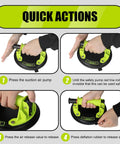 DEWINNER 8-inch glass suction cup vacuum lifter in lime green and black, shown with four-step operation guide.