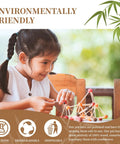 Girl playing with 68 Piece Premium Bamboo Wood Dowel Sticks Measuring Quarter By Twelve Inches on table, showcasing creativity.