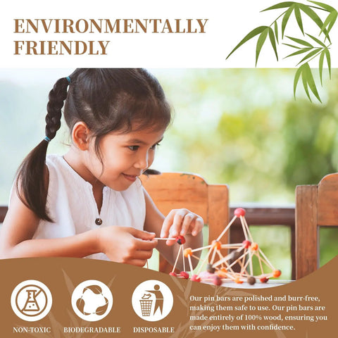 Girl playing with 68 Piece Premium Bamboo Wood Dowel Sticks Measuring Quarter By Twelve Inches on table, showcasing creativity.