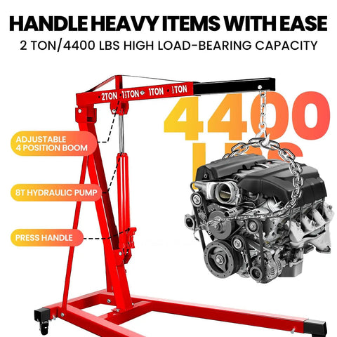 4400 Lb Heavy Duty Engine Crane And Hoist Cherry Picker with adjustable boom and engine load, ideal for garages and auto shops.