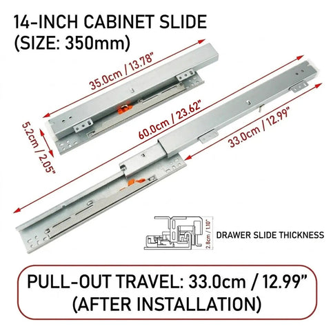 Zinc Plated Drawer Slides With Soft Close Undermount Full Extension Runners For Cabinets And Furniture Quiet Smooth Glide Tough As Nails Heavy Duty Metal Rails Durable Hardware For Long Lasting Performance 14-inch 350mm cabinet slide, zinc steel