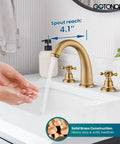 8 Inch Widespread Bathroom Sink Faucet Set With 3 Hole 2 Cross Handles Deck Mount Antique Brass Finish flowing water