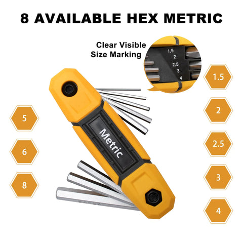 17-Piece Folding Allen Wrench Set With Metric And SAE Hex Tools For Tight Spaces, shown with 8 metric sizes visible