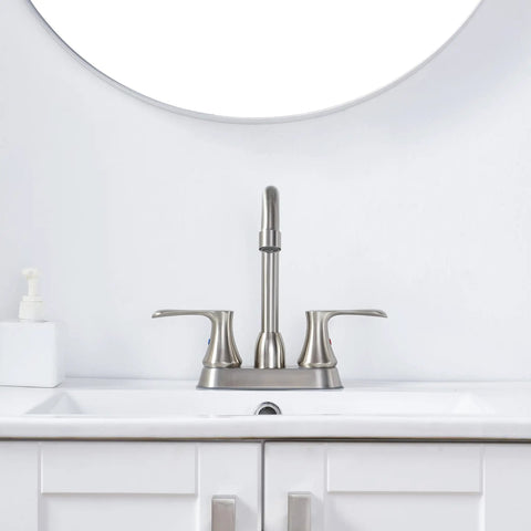 4 Inch Centerset RV Bathroom Faucet In Brushed Nickel Modern Camper Vanity Sink Tap Two-Handle Stainless Steel Lavatory Faucet For 3-Hole Setup