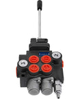 Front view of Heavy Duty Dual Spool Hydraulic Joystick Valve For Double Acting Cylinders With 11 GPM Flow And 3600 PSI Range