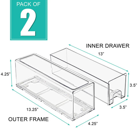Clear Acrylic Stackable Storage Drawers Two Pack For Fridge Freezer Pantry And Bathroom See Through Plastic Organizer Bins