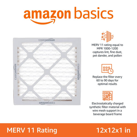 Six Pack 12x12x1 MERV 11 Air Filters For Furnace And AC Reduces Dust Pollen Pet Hair And Allergens Improves HVAC Efficiency Actual Size