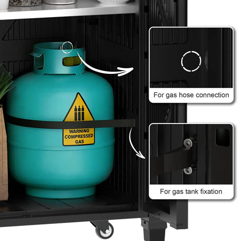 Outdoor Grill Cart With Stainless Steel Tabletop And Storage Cabinet, built-in storage for gas tank and hose connection