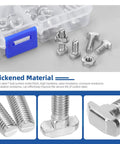 Kickass M5 T Slot Drop In Bolts With Hexagon Flange Nuts 80 Pc Kit showing carbon steel bolts and nuts for Euro 20 series.