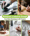 Premium Long Nib Markers And Deep Hole Marker Pens Waterproof Construction Marking Tools With Built In Ruler used on various surfaces.