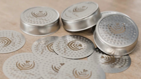 IMS Nanoquartz Reinforced Precision Shower Screen For E61 Espresso Machines scattered display with detailed engraving