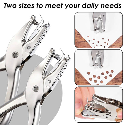 Two Piece Handheld Hole Punch Set With One Quarter Inch And One Eighth Inch Circle Punches for greeting cards and DIY crafts
