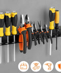 Heavy Duty Wall Mounted Tool Organizer for Garage and Workshop Pliers And Screwdriver Holder 15.75 Inch Dual Layer Steel Rack Rust Resistant Keeps Tools Neatly In Place And Ready To Grab displaying various tools