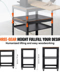 Dang Solid Thickness Planer Stand With Three Gear Height Adjustable Rolling Cart, showing height adjustments and metal frame.