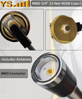 Rugged Vehicle Trunk Lid Hole Mount Antenna Bracket NMO PL259 with Thirteen Foot RG58 Coax Cable displaying detailed connector view.
