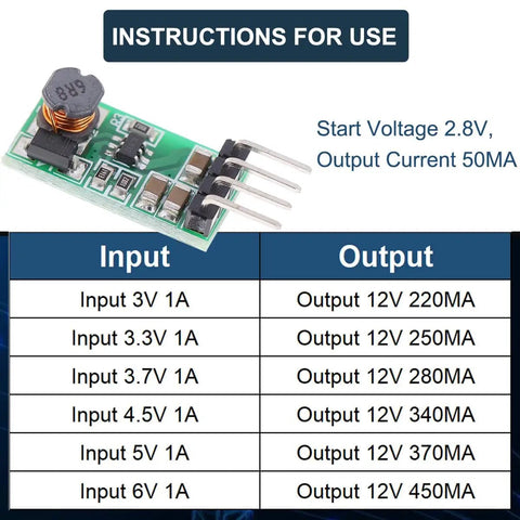 Five Pack Dope Boost Power Module Step Up Converter From 3.3V 3.7V 5V Or 6V Up To 12V 1.2A Max 90 Percent Efficient Mini DC Boost Regulator