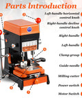 Parts introduction of Badass Vertical Cutter And Duplicator Machine With Adjustable Speed Drill Bits for key cutting.