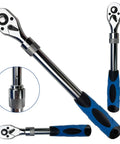Extendable Ratchet Set Three Piece With One Quarter Inch Drive, Three Eighths Inch Drive, And One Half Inch Drive shown with blue handle