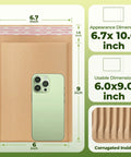 Rigid Kraft Mailers 6x9 Inches Pack 50 Eco Friendly Recyclable Mailers With Corrugated Inside Padded Self Seal Envelopes For Documents CDs Photos Files Postcards Great For Small Biz Shipping, showing dimensions and phone for scale.