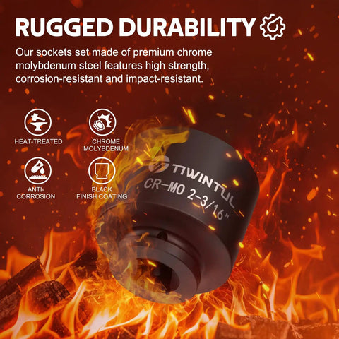 Heavy Duty Beefy 2 3/16 Inch Deep Six Point Impact Socket With One Inch Drive For Semi Truck Axles And Flange Nuts, black finish, chrome molybdenum steel.