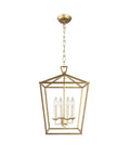 Pendant Light Lantern With Industrial Iron Art Design Vibe Four Head Candle Style Chandelier Ceiling Fixture For Hallway Kitchen Dining Room Bar Or Restaurant In Aged Gold Finish, front view