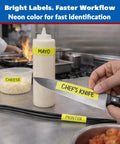 Neon Fluorescent Yellow Labeling Tape With Clean Removable Adhesive on kitchen items for clear identification