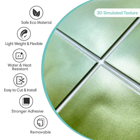 Green 3D Peel And Stick Tile Backsplash Squares 11.8x11.8 Inches Ultralight PVC, Waterproof, Easy To Install with texture and features.