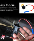 Tailgate Ready 8 Pack Car Fuse Tap Adapters For 12 Volt Electrical Systems showcasing a fuse tap installed in a vehicle's wiring.