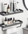 Two Tier Wall Mounted Glass Bathroom Shelves With Floating Tempered Glass Design Rustproof Black Finish Easy Install Durable