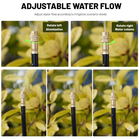 360 Degree Adjustable Drip Irrigation System With 50 Ft Tubing, 16 Nozzles, water flow adjustment demonstration