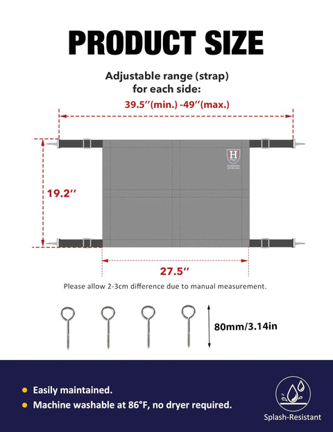 Horse Stall Guard With Adjustable Straps And Sturdy Spring Hooks, Aisle Guard For Horses, Water Resistant 1680D Polyester With Bold Prints And US Flag Design shown with size measurements