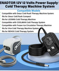 12V Cold Therapy Charger Power Cord Replacement For Ossur Cold Rush Compact And Polar Active Ice 3.0 Circulating Machines OasisSpace Cold Therapy Units COOLMAN LEONNS Vive And More AC DC Adapter visible with compatible devices list and adapter details.