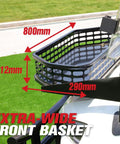 Extra-wide front basket on Six Seater Electric Golf Cart With 60V 105Ah Battery And Advanced Suspension, measuring 800mm x 290mm.
