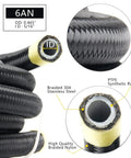 Cross-section view of Pro Grade 26 Ft AN6 PTFE Fuel Line Kit With Nylon Stainless Braided Hose For LS Swap EFI E85, 3/8 Inch Inner Diameter