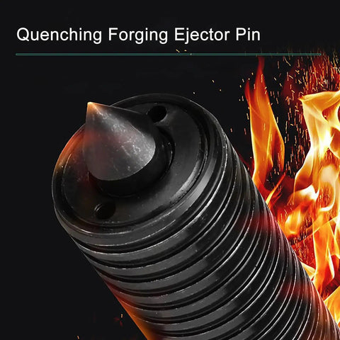 Close-up of Quenching Forging Ejector Pin with a pointed tip, showcasing heat effects and textured surface, highlighting usage.