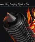 Quenching Forging Ejector Pin with pointed end, showcasing black material and heat effects against a dark background.