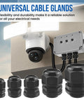 22 Piece NPT Cable Gland Kit IP68 Waterproof Nylon Connectors in use with junction box and camera setup