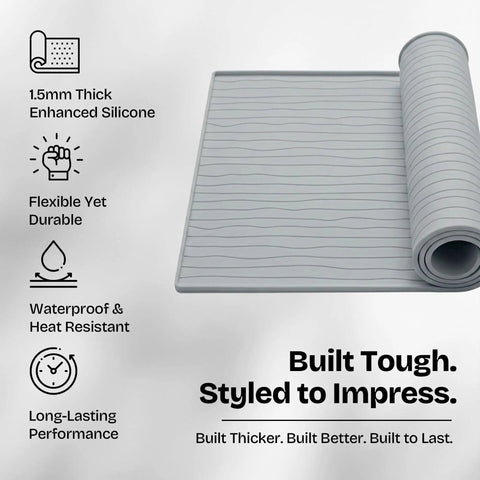 Moonstone Grey 2 Pack Washer And Dryer Top Cover Protectors 25 By 25 Inches Waterproof Silicone Dust Guards for Laundry Room, rolled view