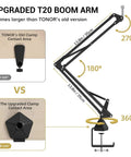 Upgraded T20 boom arm comparison with increased clamp contact area for XLR Condenser Microphone Cardioid Studio Kit Setup