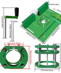 Dead Nuts Accurate Router Table Lift System With Slick Insert Plate For Woodworking Engraving Slotting And Trimming Rigs No Sweat Aluminum Base Pro Rig Setup showing dimensions and parts.