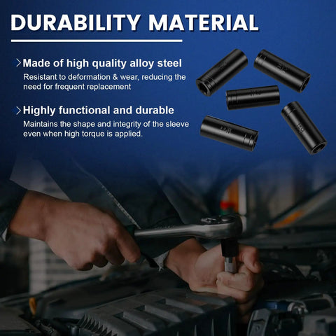 Heavy Duty Tap Socket Set For Tight Spaces With Vinyl Tap Holder Includes Five Sockets From 5/8 To 1 Inch And 16mm To 25mm